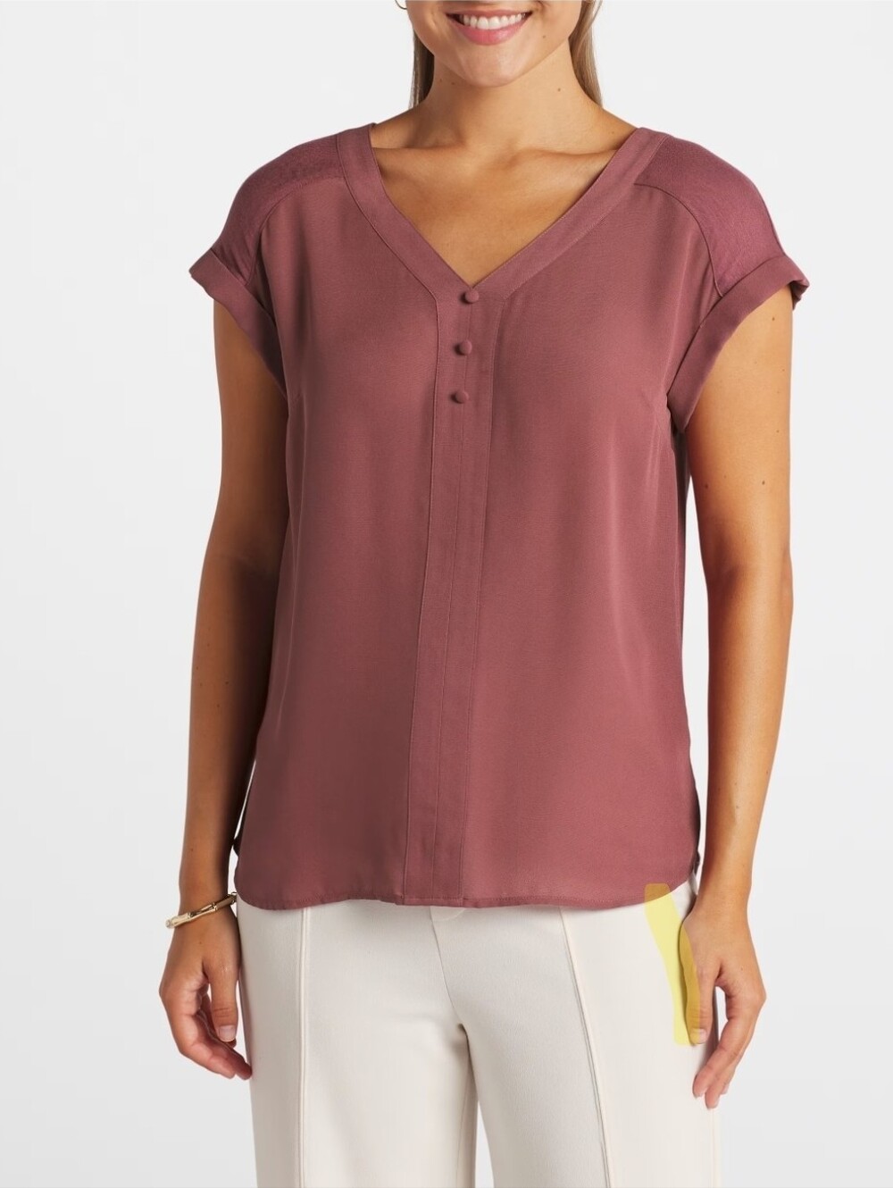 Mauve V-Neck Short Sleeve Blouse